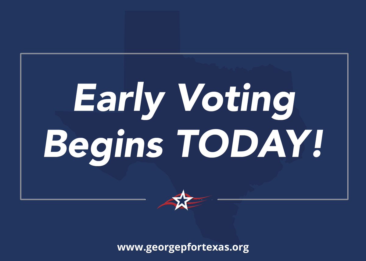 georgepbush's tweet photo. Early voting begins today. Have you made a plan to vote early? Let's #KeepTexasRed https://t.co/eUHtPpgDxD