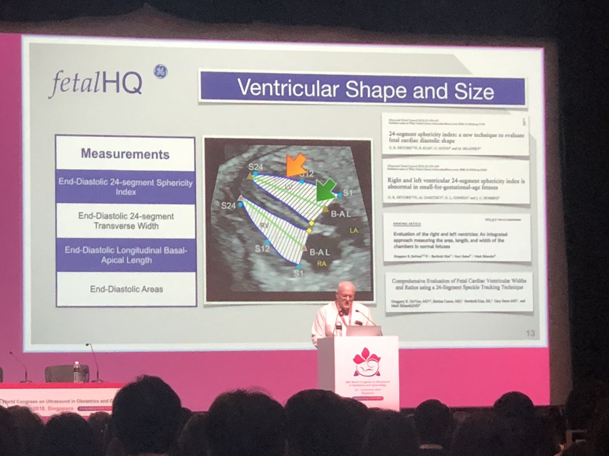 rolandrott's tweet photo. Dr. Greg DeVore introducing FetalHQ, a global first technology to assess size, shape and contractility of the fetal heart in Hall2  #ISUOG2018 #Voluson #GEHealthcare https://t.co/tfVKkVJnq1
