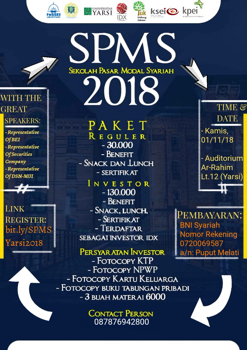 Will be presenting in KSEI   YARSI ECONOMIC SYARI'AH 📣📣
For registrating : bit.ly/SPMSYarsi2018
#Noriba #GoEkonomisyariah #yuknabungsaham #kseiyes #fosseijabodetabek #fosseinasional 
#seminarpasarmodalsyariah
