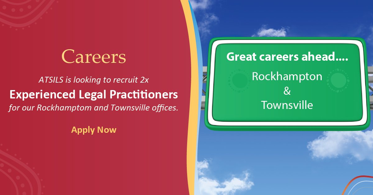 atsils's tweet photo. ATSILS (QLD) has 2 great advocacy opportunities remaining for exp Legal Practitioners in Criminal Law. Rockhampton &amp; Townsville locations. Apps close soon.

Culturally rich workplace &amp; attractive employment conditions available. 
https://t.co/fAyeUQWkZ4 

#auslaw #IndigenousX https://t.co/DJUvdmSsJz