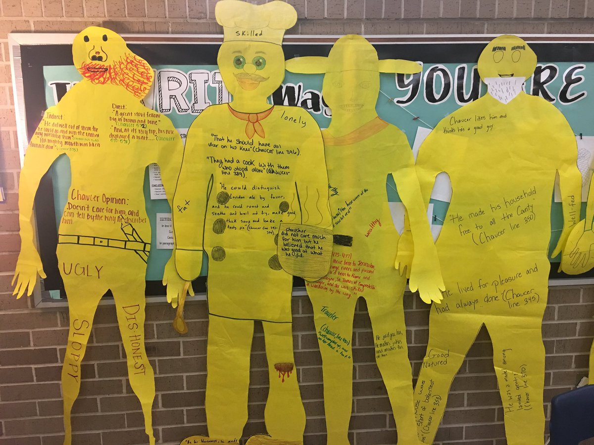 ateachingnerd's tweet photo. My seniors made some <<unique>> representations of the pilgrims from The Canterbury Tales! 😅🙌🏻 Love this! https://t.co/5YsVEJvF82