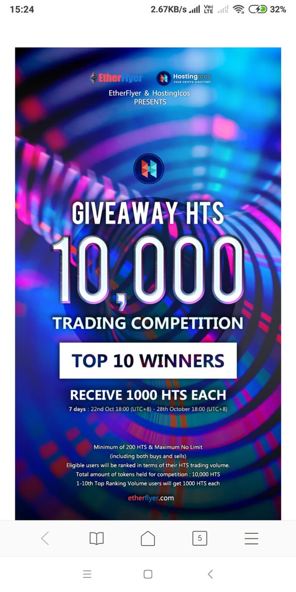 HTS Trading Competition On EtherFlyer🔥

Buy Now 👇
etherflyer.com/trade.html?pai…

Rules 👇
etherflyer.zendesk.com/hc/en-us/artic…

Ranking 👇
etherflyer.com/activity/trade…

Retweet This Post 
 &amp; Tag 5 Friends.

Leave Your Wallet Address Below.
And 10 Random Winners will Get
200 HTS Each.

#btc #HTS #Tcash