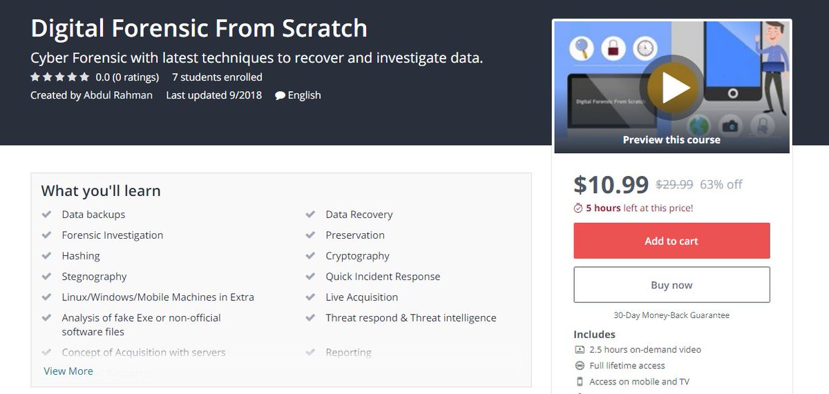 CyberToKernel's tweet image. #FREEDIGITALFORENSIC_Course
@udemy @freeudemycoupon @EduTECHDXB @educationweek @usedgov @Safy36346078 @UdemyLatestDeal @GetUdemyDeals @UdemyFreecourse @Coupon_Captain @ude
udemy.com/digital-forens…
#Deadline: 25-10-2018
#GetCourseFree