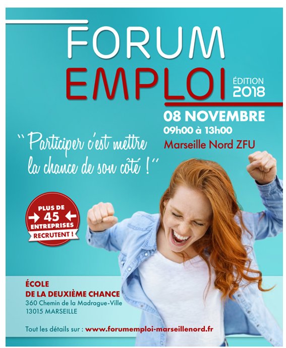 Forum des Zones Franches Urbaines de Marseille :Rendez-vous jeudi 8 novembre de 9h à 13h à l'École de la deuxième chance - Marseille pour rencontrer plus de 45 entreprises qui recrutent localement !