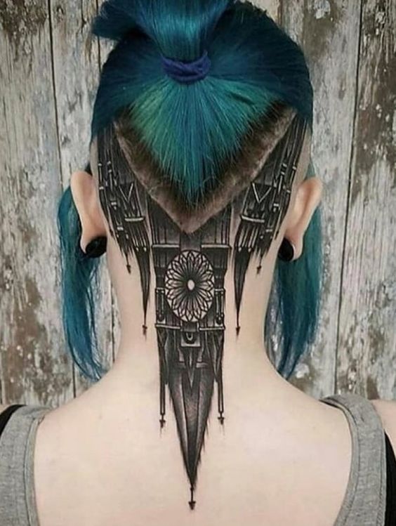 Gothic Emo Neck Tattoo Portrait with Neon Blue Star Speckled Paint | MUSE AI