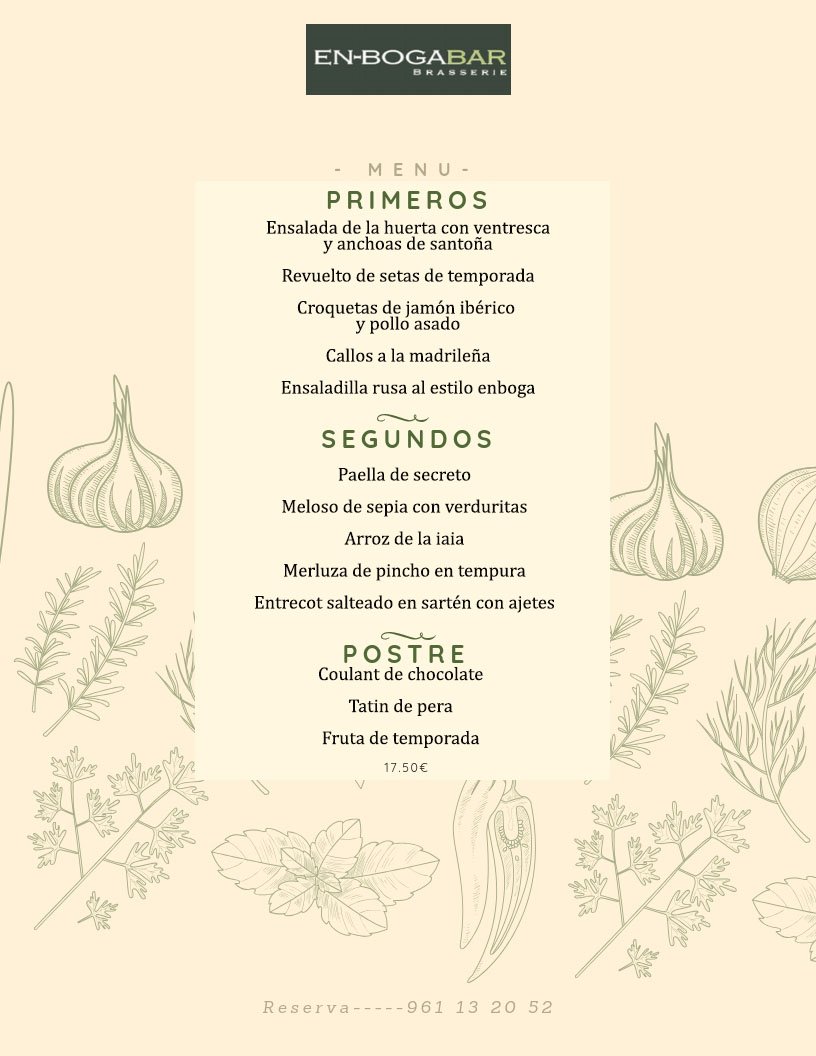 🍴MENÚ DEL DÍA🍴Los #lunes tenemos que coger muuuchas fuerzas para la semana que se nos viene encima, ¿no? 😪¡Pues ya tienes dónde hacerlo!🍅🍲 Podéis elegir entre un primero, un segundo y un postre👏 ¡Os esperamos! #enbogabar #arroces #tapas #gastrobar #valencia #brasserie