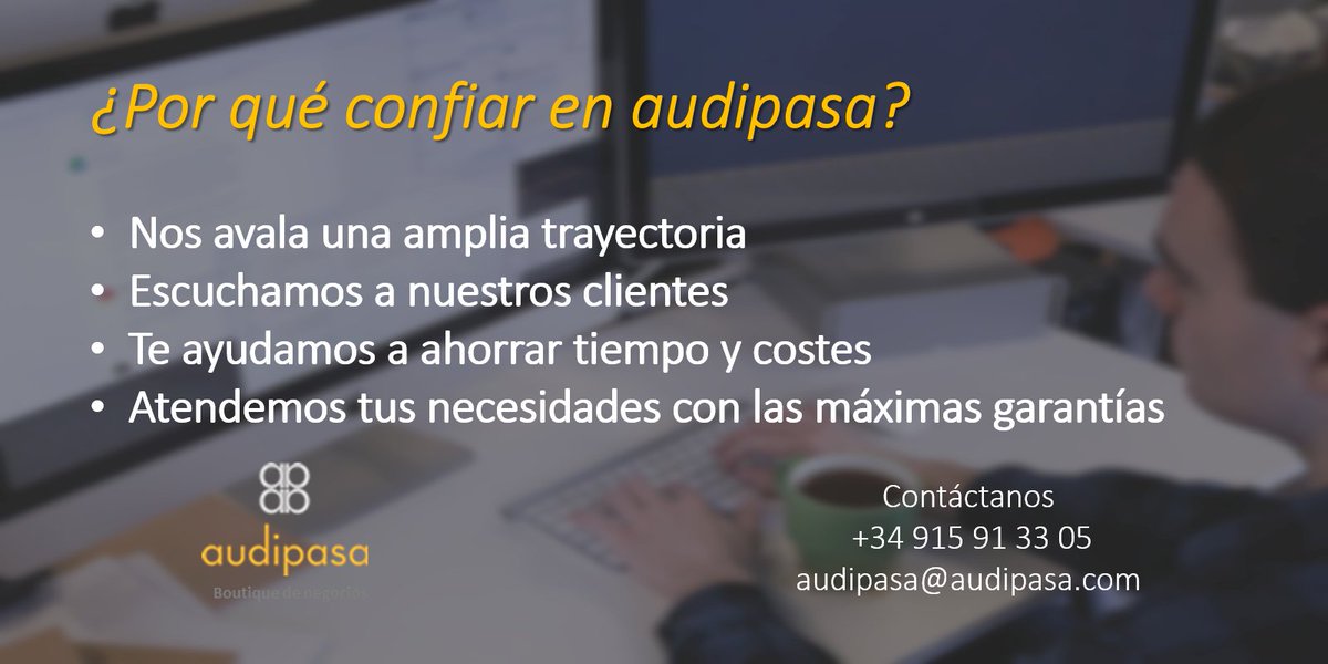 ¿Por qué confiar en audipasa? 🤔
Aquí puedes ver algunas de las razones 👇
.
.
.
#FelizLunes #asesoria #gestoria #asesor #gestor #consultoria #consultores #contables #pyme #autonomo #RRHH #business #oficina #accounting #startup #profesionales #finanzas #consultancy #negocios