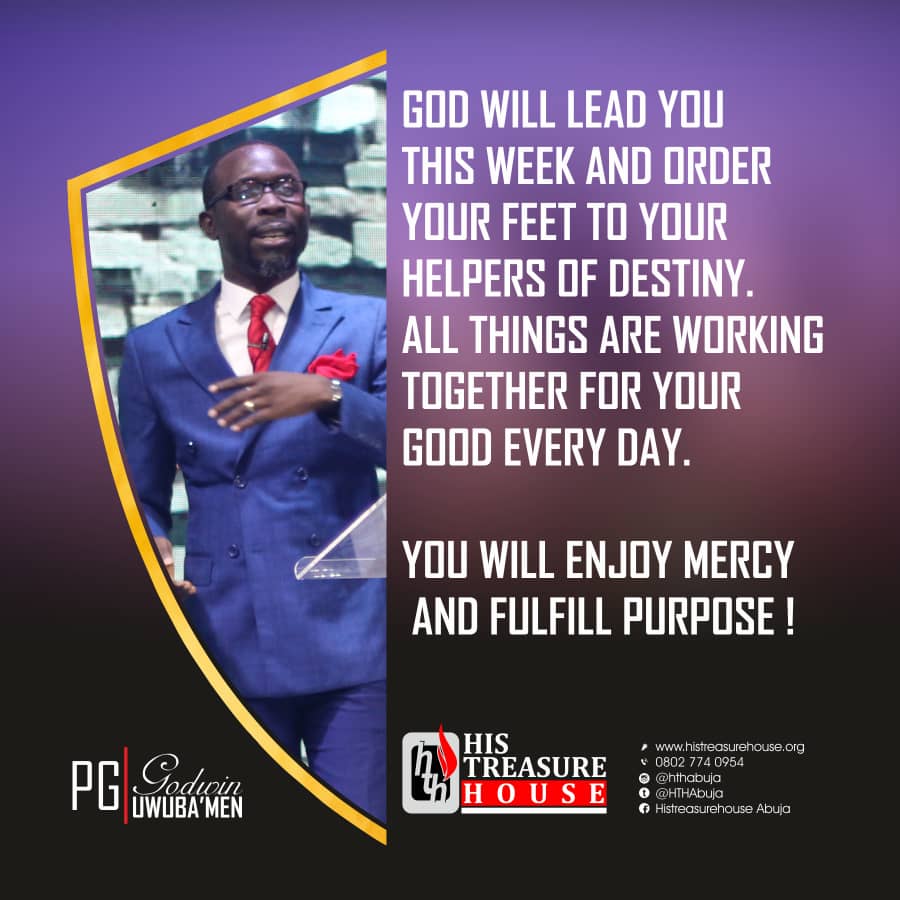 HTHAbuja's tweet photo. God will lead you this new week and order your feet to your helpers of destiny. All things are working together for your good every day.
You will enjoy mercy and fulfill purpose this week in Jesus name!
Welcome to a blessed week!
#PGprays
#HTHOnline https://t.co/hUG9y4d8Eu