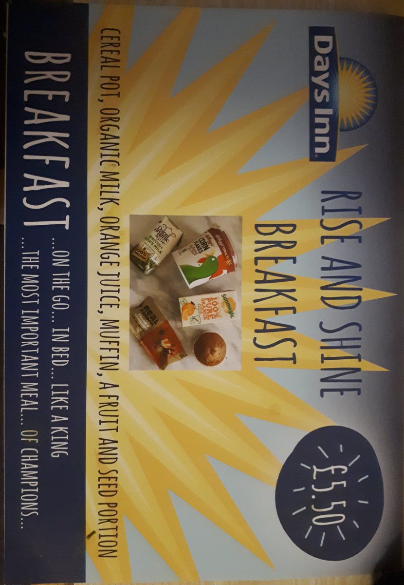 ArmerH's tweet photo. @daysinn sarn park false advertising. Everywhere adverts for breakfast. Though receptionists say "no, there have never been fruit with breakfast" ... https://t.co/rIAH76G6QY