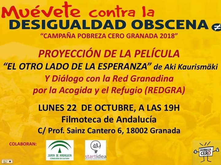LaAccesibilidad's tweet photo. Hoy lunes 22 de octubre a las 19:00 horas la Filmoteca de #Andalucía de #Granada acoge la proyección de la película '#Alotroladodelaesperanza' de #AkiKarismäki y un diálogo con la #Redgra https://t.co/RuoL9wE5hQ https://t.co/bLRnhDOtV9