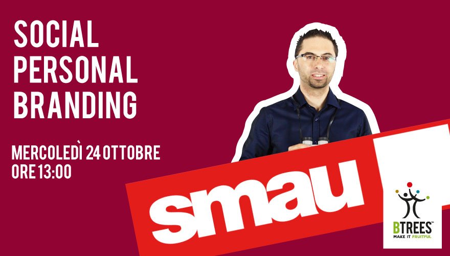 Siamo stati selezionati da <a href="/smaunotes/">SMAU</a> per la fiera di #Milano: vi aspettiamo mercoledì 24 ottobre per lo speech del nostro <a href="/lorenzodamelio/">Lorenzo D'Amelio</a> sul Social Personal Branding. Qua tutte le info 👉 bit.ly/BTREES-Smau2018