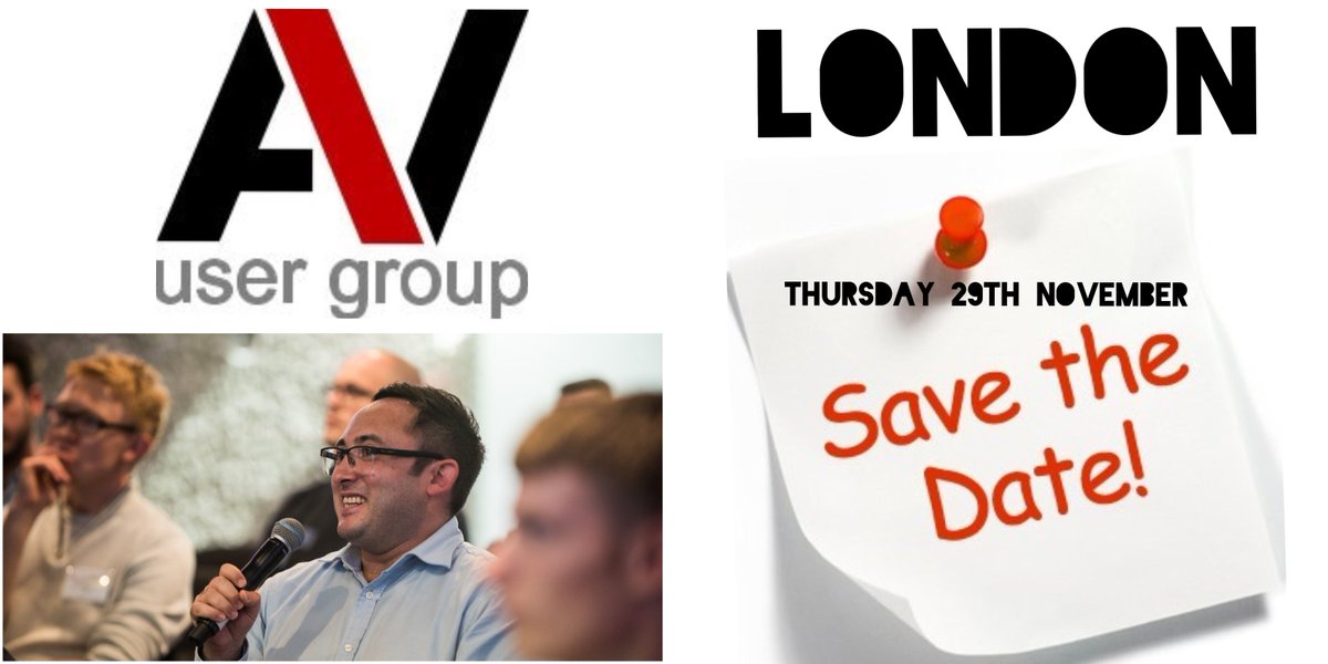 AVUserGroup's tweet photo. Save the date for our next LONDON member's meeting on THURSDAY 29TH NOVEMBER. An informative afternoon with peer networking opportunities &amp;presentations followed by an evening of industry networking. We hope as many of you as possible can make it! #avweeps https://t.co/u6hhuD1epg https://t.co/9ji9EO1zNX