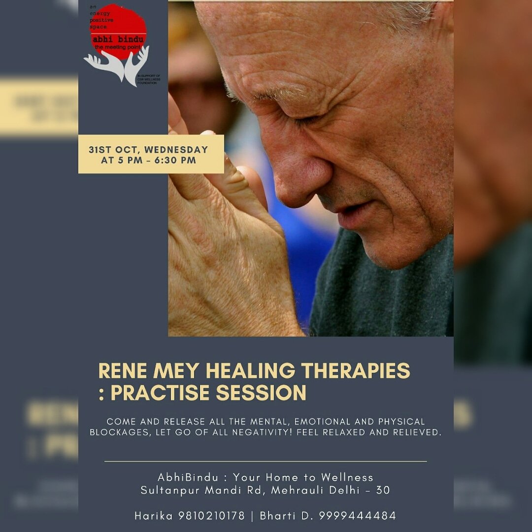 Rene Mey Healing Therapies - Practice Session

Date: 31st Oct, 2018 
Time : 5:00PM- 6:30PM
Venue : AbhiBindu, New Delhi 
9810210178 Harika |9999444484 Bharti D.

#ReneMey #AbhiBindu #Wellness #Healing #intention #HealingTherapies #Love #Happiness #Calm #Rejuvenate