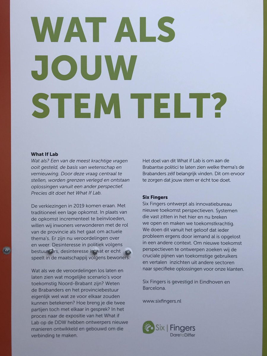 sixfingers's tweet photo. Deze week staat Six Fingers in samenwerking met Provincie Noord-Brabant op de @dutchdesignweek. Je kunt ons vinden bij het What if Lab op het Ketelhuisplein. Kom langs! En denk mee over de toekomst van Brabant. https://t.co/1vk7D5qDLs