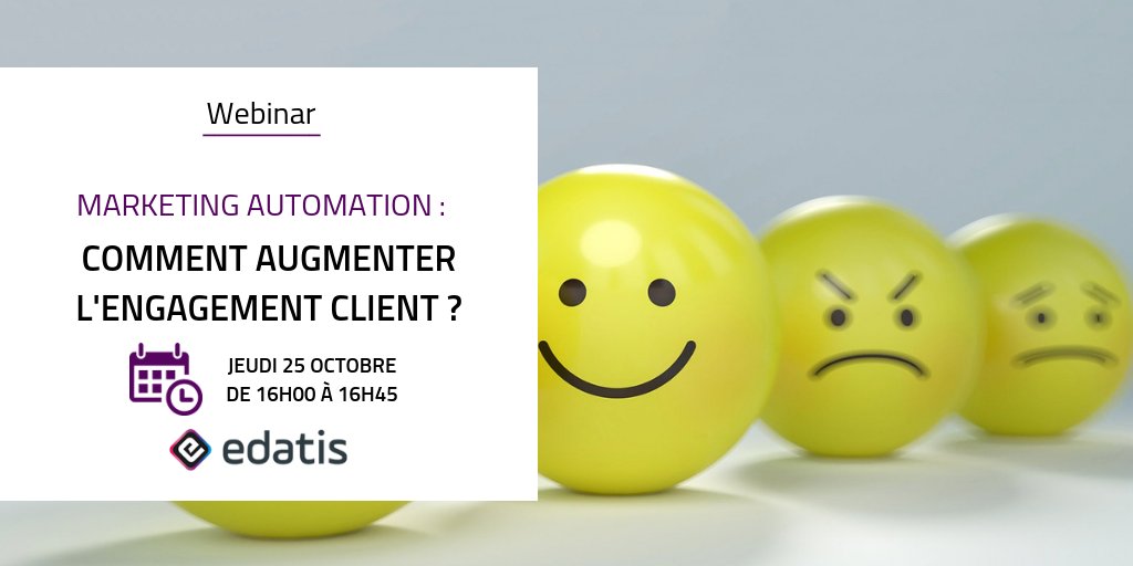 edatis's tweet photo. ⏳J-3 Webinar: Marketing automation ⚙ : Comment augmenter l'engagement client👍? 🙂
🗓️ Jeudi le 25/10 à 16h
Inscrivez vous! 👇
https://t.co/MVqvuaI9Jh https://t.co/krc7mvjMwc