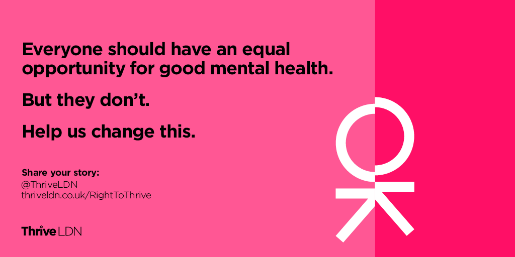 ThriveLDN's tweet photo. Right to Thrive is a research project to help understand how #discrimination can affect your #mentalhealth Share your experiences in a safe and confidential way https://t.co/Zqz1iWTilM https://t.co/QDcpYVK05r