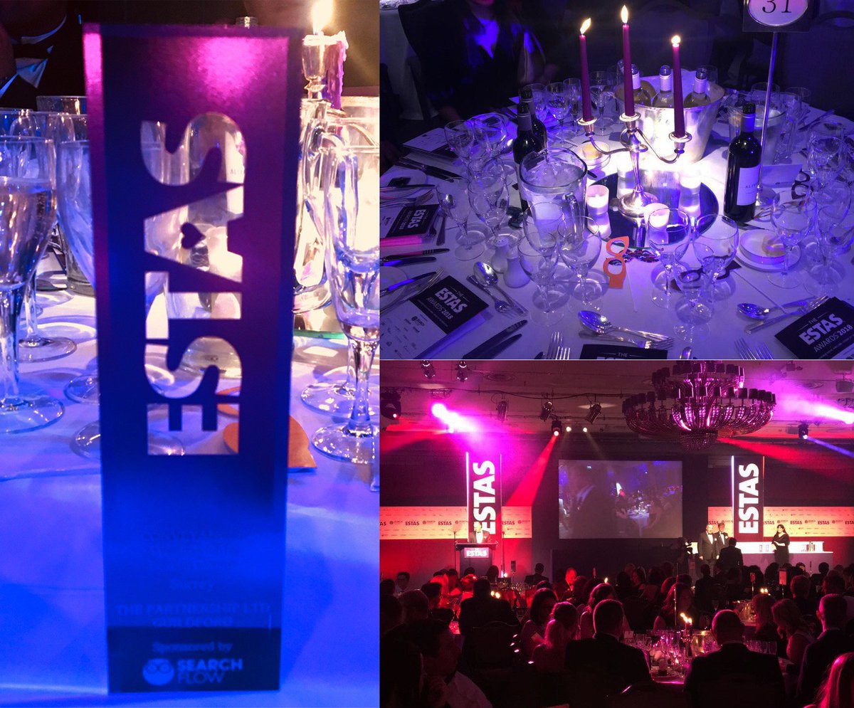 PartnershipPL's tweet photo. We are delighted to have won Best Firm in Surrey County at the ESTAS this year. Well done to our awesome team! #estas2018 #conveyancing #law #property #solicitor #southwestlondon #surrey #guildford #legal #property https://t.co/8AhzsoNJwB