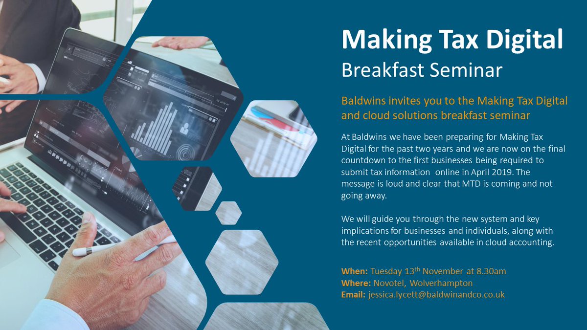 Put your questions about Making Tax Digital to our tax experts at our breakfast seminar at Novotel, Wolverhampton on 13th November. Register here: bit.ly/2MIElc5 

#MidlandsHour #WolverhamptonHour #WolvesHour #Networking #MTD
