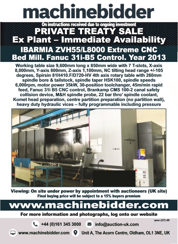 machinebidder's tweet photo. PRIVATE TREATY SALE - IBARMIA ZVH55/L8000 Extreme CNC Bed Mill. Fanuc 31i-B5 Control. Year 2013 !!
For further details visit https://t.co/ManuYcBjFa
#machinebidder #machines #privatetreatysale #ibarmia #cnc #bedmill https://t.co/ouYyAMUATO