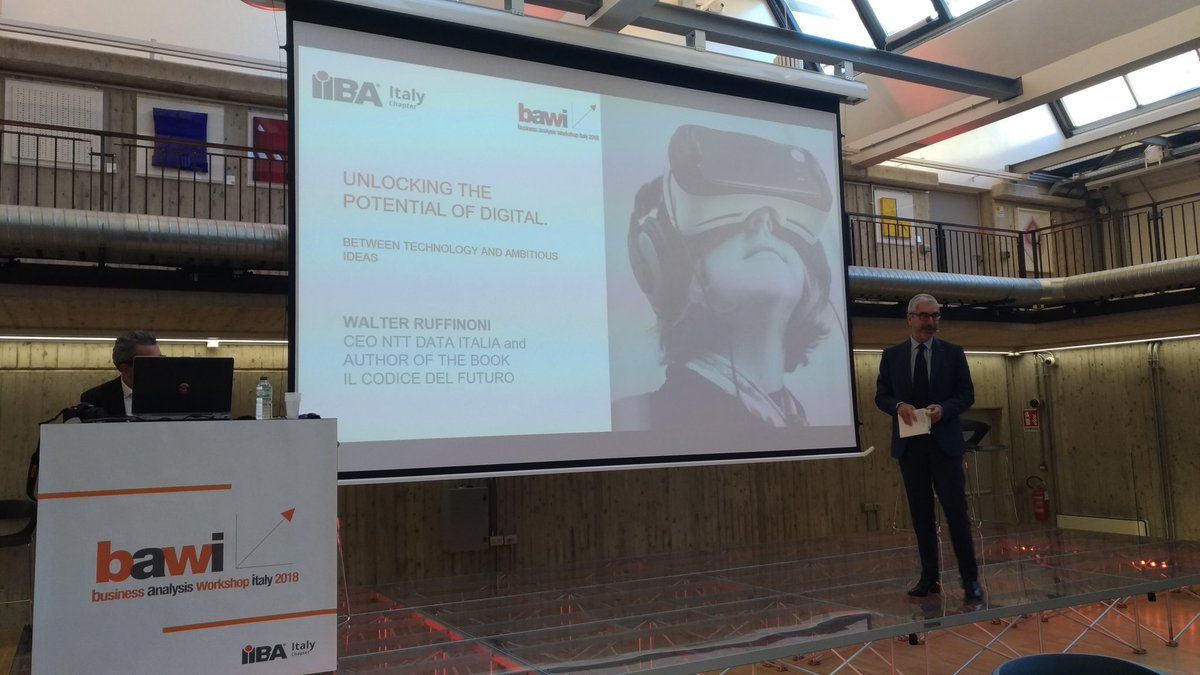 iiba_italy's tweet photo. @wruffino CEO of NTT DATA at #Bawi2018 talks about the Digital Future between Technologies and New Ideas @iiba_italy @IIBA @IIBAChapters https://t.co/ujNSoToVg5