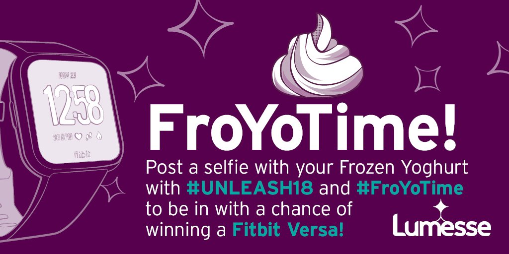 Lumesse's tweet photo. Fancy winning yourself a @fibit Versa at @UNLEASHgroup Amsterdam? It’s easy! Post a selfie of you enjoying some of our very own Frozen Yogurt, along with the hashtags #FroYoTime and #Lumesse, and you could be in with the chance of winning. #UNLEASH18 https://t.co/hNQaT2RS2y https://t.co/CPk39dbwPF