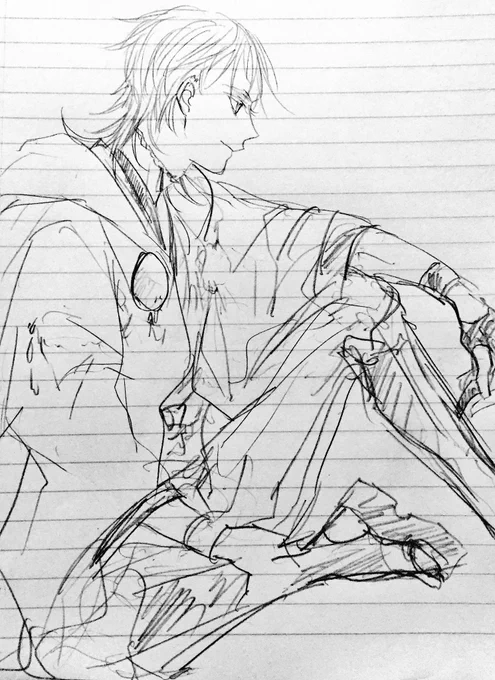 一日一枚鶴丸か一期描かないと落ち着かなくて手が勝手に仕事用ノートに落書きした 