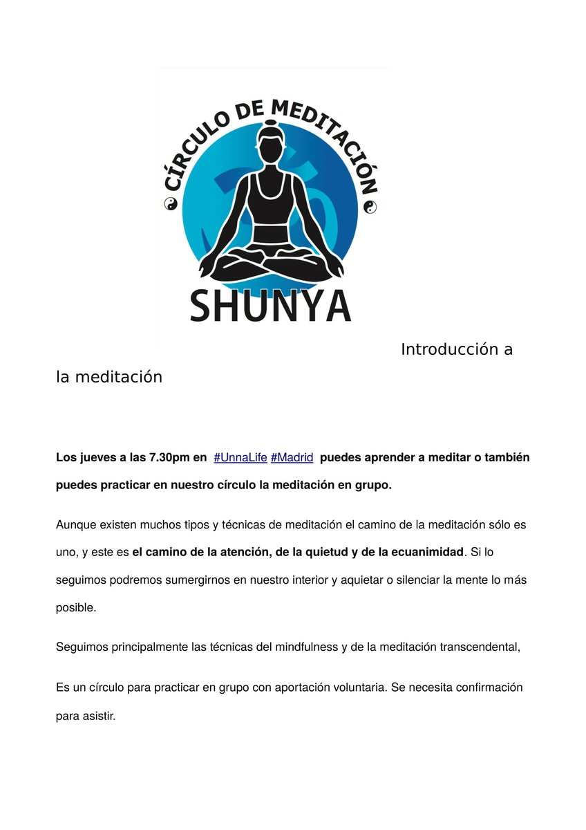 Los jueves a las 7.30pm en #UnnaLife #Madrid puedes aprender a meditar o
también puedes practicar en nuestro círculo la meditación en grupo

unna-life.com
