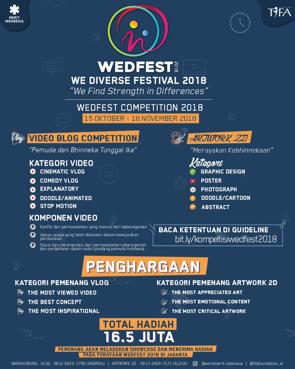TifaFoundation's tweet photo. Mau tahu info mengenai kompetisi #WEDFEST2018 selengkapnya? Yuk tengok poster di bawah ini dan kunjungi tautan https://t.co/sgt1xEJcgJ. https://t.co/Ml3AtNaZFl
