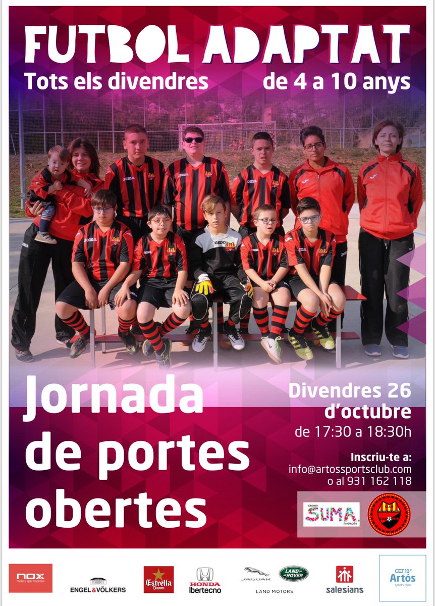 CromosumaFund's tweet photo. ⚽️ fútbol para niños/as con diversidad funcional. De la mano de @cefcanmir en Artós Pádel en Sarriá. Jornada gratuita de puertas abiertas este próximo viernes 26 octubre. No te lo pierdas! #futboladaptado #futbolinclusivo #discapacidad #diversidasfuncional #sindromededown https://t.co/LPUBmuqQHu