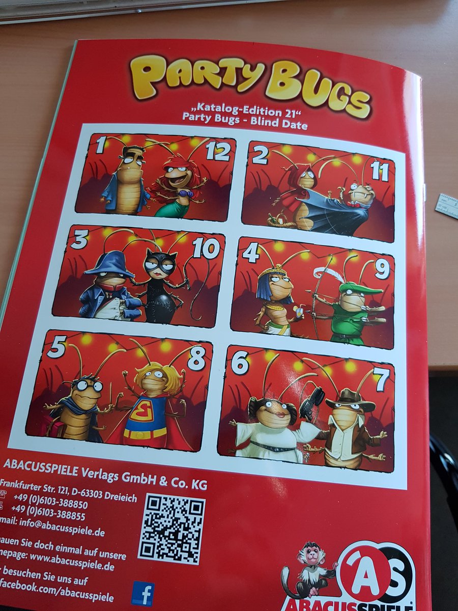 Unser neuer Herbstkatalog hat übrigens wie immer eine kleine Überraschung auf der Rückseite. Holt euch die Blind Date Promokarten für #PartyBugs an Stand 3-E114 #SPIEL18