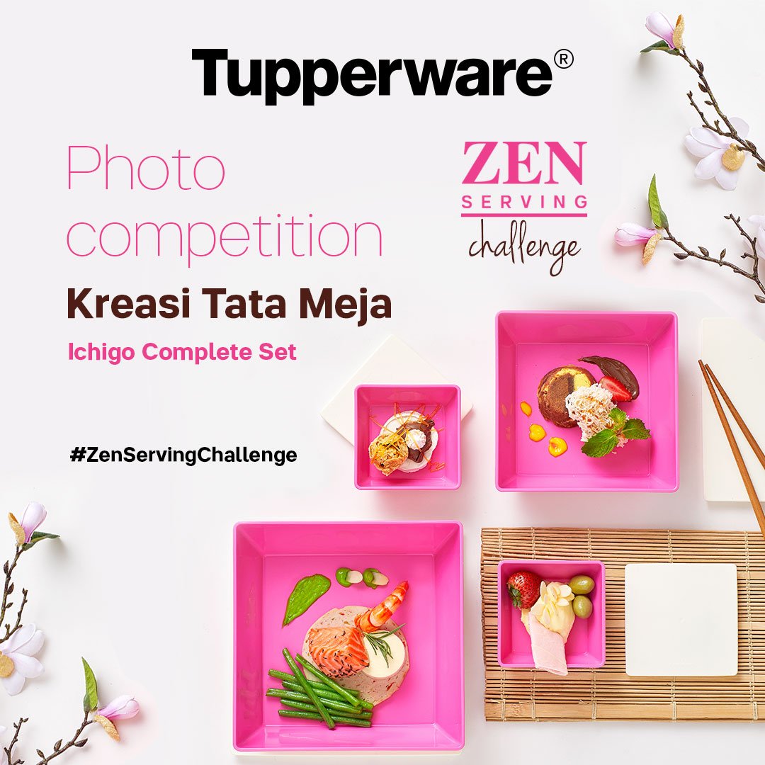 tupperwareID's tweet photo. Dekorasikan penyajian makananmu&dapatkan hadiahnya! Kreasikan tata meja makan kamu menggunakan Ichigo Complete Set,foto&unggah pada kolom komentar dgn hashtag #PakeTupperware #IchigoCompleteSet #ZenServingChallenge. Baca syarat dan ketentuannya disini ya https://t.co/UiDprFWg7q https://t.co/LGiLjUMmFh