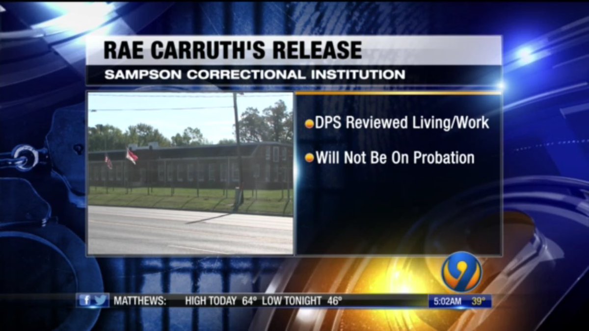 JoeBrunoWSOC9's tweet photo. Rae Carruth is spending his final hours in prison. At 6, I'm live at Sampson Correctional Institution with the final steps he will be taking before becoming a free man #WakeUpWith9 @wsoctv https://t.co/BHffJfj7qL