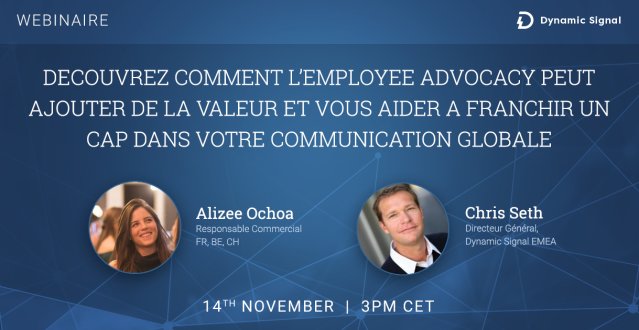 TalkToEmployees's tweet photo. On November 14, we will be hosting a webinar about employee advocacy in French. Please join to hear about the power of employee advocacy and the value it can bring to your business. Register below! #employeeadvocacy @dynamic_signal https://t.co/iQeOWyKg27 https://t.co/utgAARqE8I