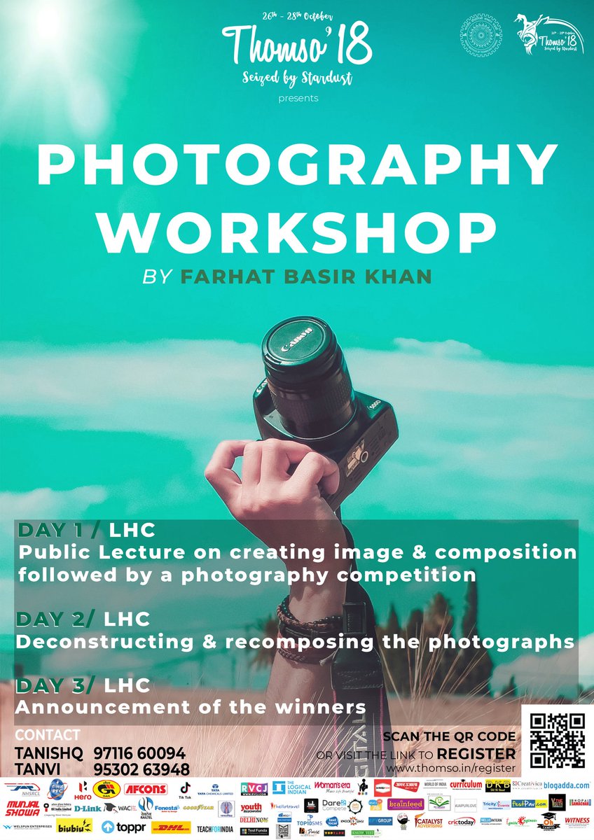 Evryone has an aspiration to tell their stry and prtray their imaginations into an art but this requires to learn the right techniques.Thomso brings you with such an opprtunity with Photography Workshop where you can inculcate the necessary techniqs to be an amazing photographer