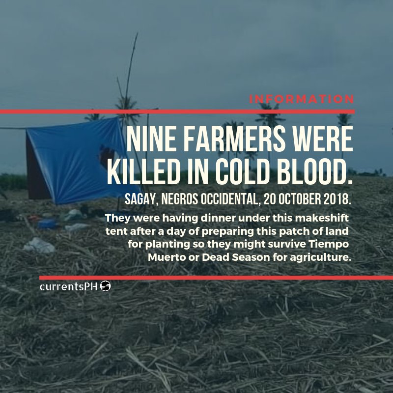 currentsph's tweet photo. There is ABSOLUTELY NO REASON to kill farmers who are merely fighting to survive Tiempo Muerto — the Dead Season — of agriculture. #JusticeForSagay9 #StopKillingFarmers https://t.co/LjDgJdMz2W