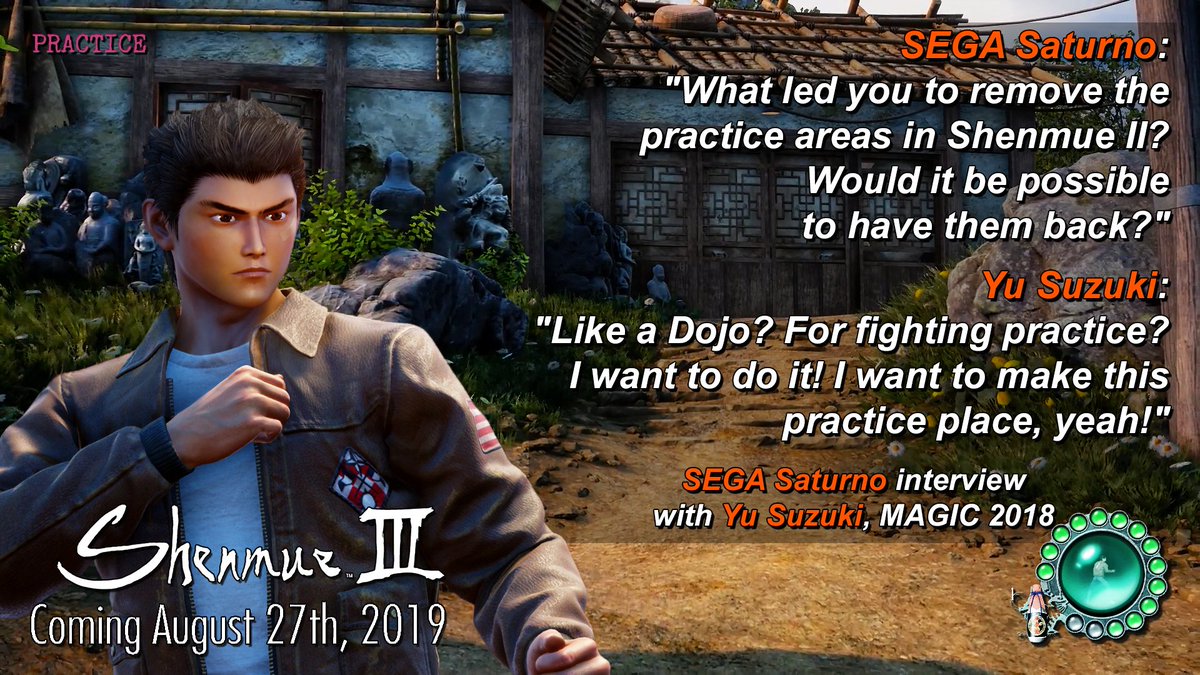 ShenmueForever's tweet image. A great #Shenmue I feature, lacking from Shenmue II, was the ability to practice fighting moves in dedicated areas.

What about fighting practice in #Shenmue3?
Yu Suzuki gave some clues during an interview with @SEGASaturno at #MAGIC2018.

Full interview: youtu.be/Rwl-CROL_Q4