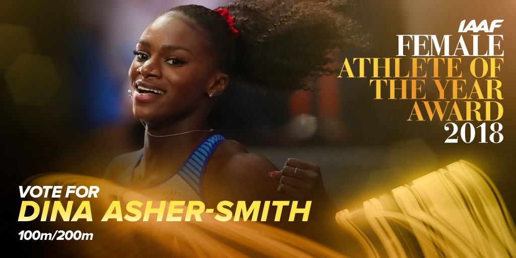 WorldAthletics's tweet photo. 🚨ALERT🚨 

#AthleticsAwards announcement🤩

@dinaashersmith is one of 10 nominees for Female Athlete World of the Year 2018✅

Retweet this post to vote for her👇 https://t.co/cpUAhk6nIZ