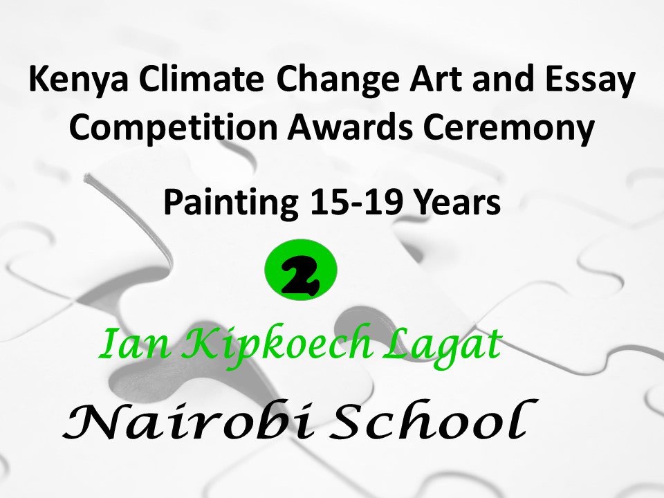 CCArtCompe's tweet photo. Ian Kipkoech Lagat from Nairobi School @NairobiSch_OC emerged position 2 in the 15-19 Year painting category during the Kenya Climate Change Art & Essay Competition Awards Ceremony @Environment_Ke @NemaKenya @ngcc_ke @UNDPKenya @NETFUNDkenya #ClimateChange #ClimatechangeAwards https://t.co/bsHVgcefXb