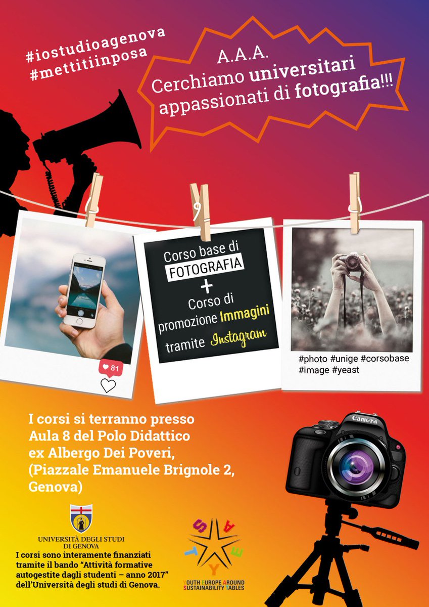 A.A.A. CERCHIAMO UNIVERSITARI APPASSIONATI DI FOTOGRAFIA E INSTAGRAM! yeastgenova.com/2018/10/22/a-a…