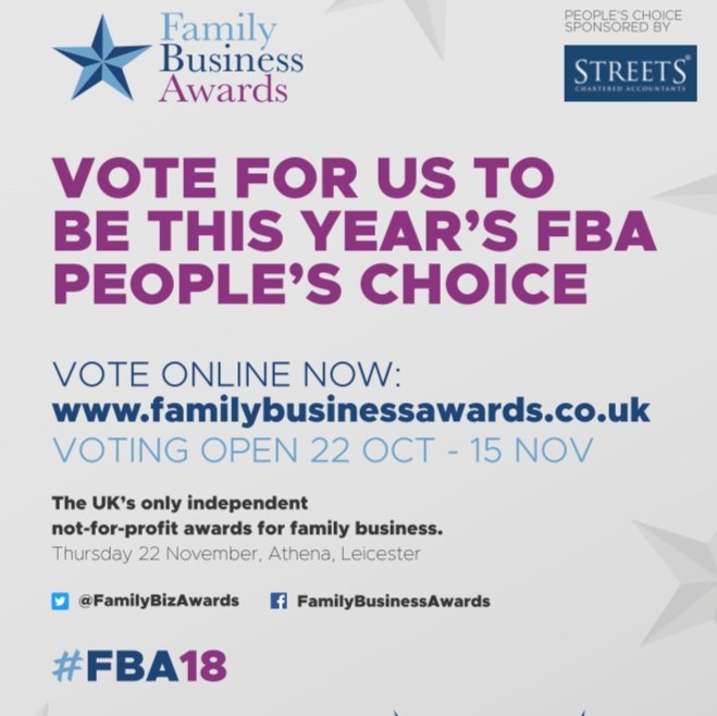 VOTE NOW OPEN 

GET VOTING !!! 

familybusinessawards.co.uk

Thanks