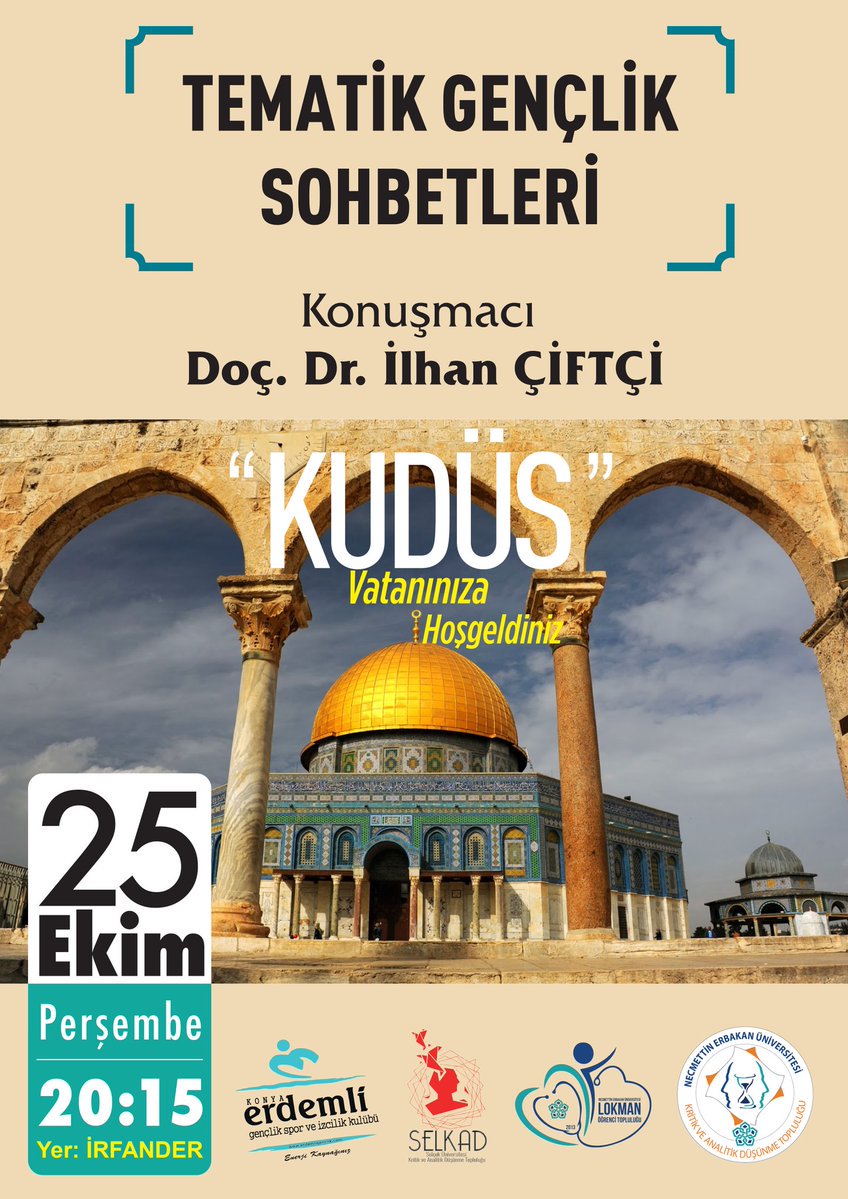 NEUKAD's tweet photo. Tematik gençlik sohbetlerindeki ilk konumuz "Kudüs". Üniversite öğrencilerini bekliyoruz!
Detaylı bilgi için: 0332 352 26 60
#erdemligenclik #kudüs #konya #neukad #seminer https://t.co/0Stn9bXc47