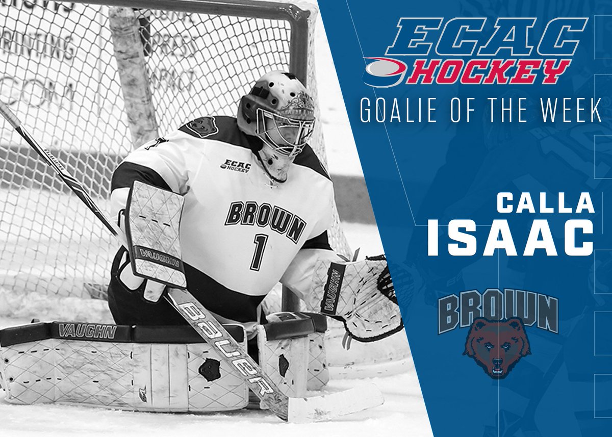 ecachockey's tweet photo. Calla Isaac got off to a strong start this season, winning each of her first two games while posting a .982 save percentage. In Saturday's 4-0 win, she posted a 32-save shutout to help @BrownWHockey cap off a 2-0 weekend.

#ECACHockey https://t.co/atlrDzZPhu