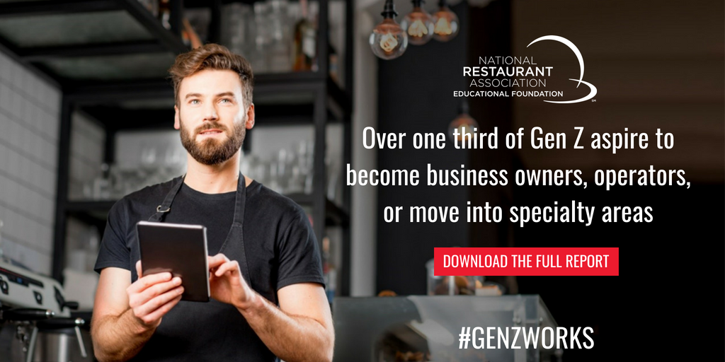 NRAEF's tweet photo. The sky is the limit in the restaurant industry! 

With millions of #GenZ slated to enter the US workforce, take a look at where the desires of these younger generations overlap w/ what the industry has to offer in our latest study: https://t.co/Zptagx8MBz #GenZWork #ServingGenZ https://t.co/uMvO6zDow8