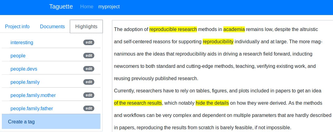 Screenshot of the Taguette web app