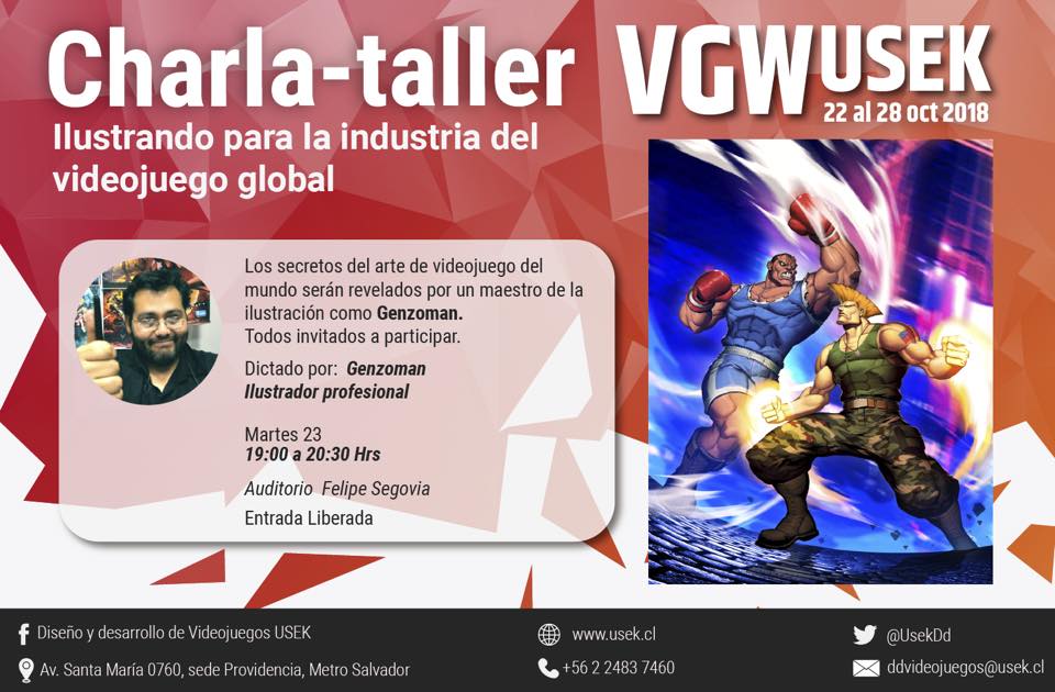 UsekDd's tweet photo. En #VGWUSEK 2018 tenemos muchas actividades. No te pierdas la charla gratuita con el sequísimo de Genzoman, ilustrador para la industria del videojuego internacional y nacional. GAMES WEEK USEK-2018
Acompáñanos, es entrada liberada!!!
Inscríbete aquí https://t.co/Y4dcZmG0dc https://t.co/IRRp9PUlmv