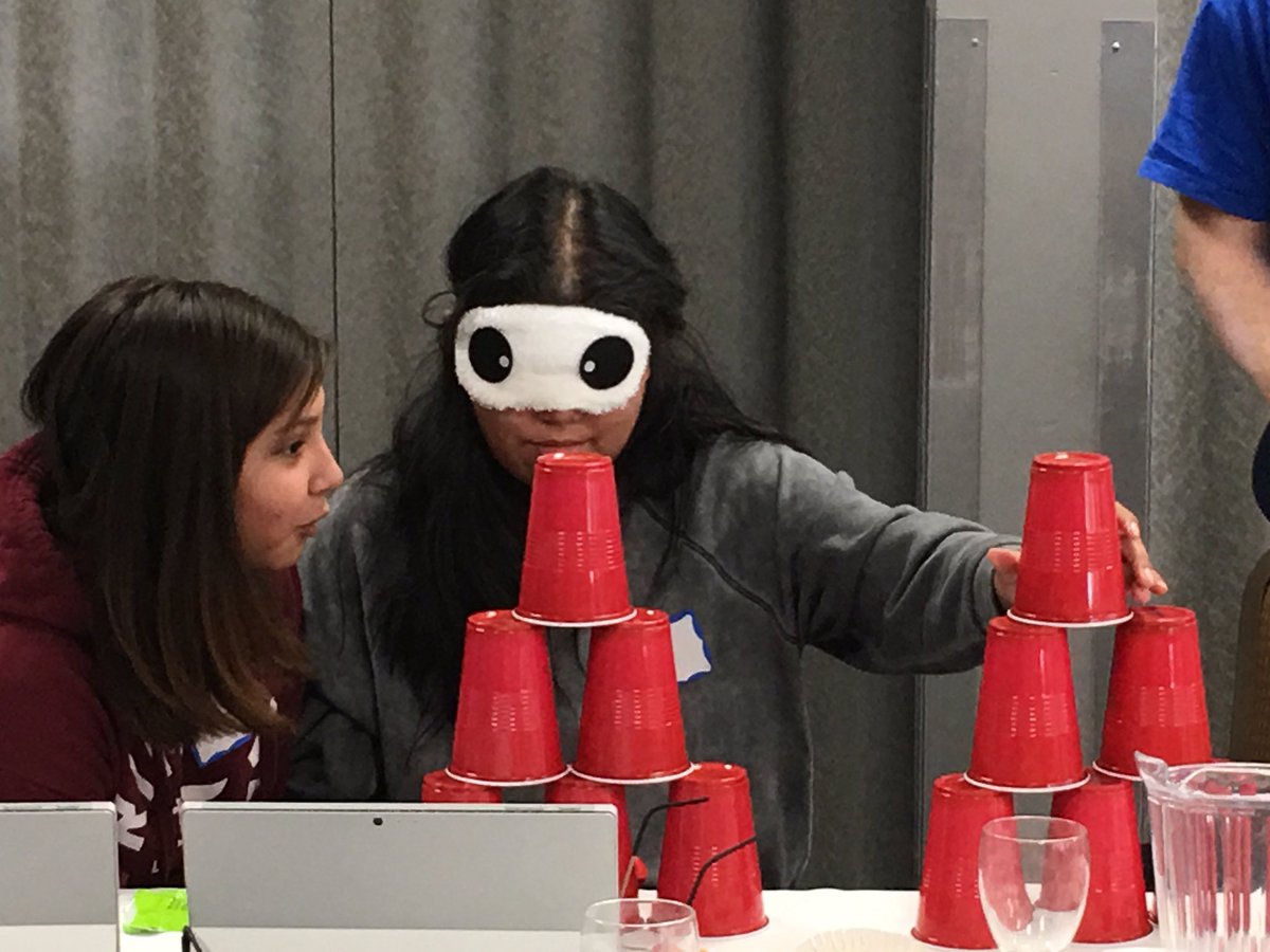 Kimkirk20's tweet image. Empathetic learning process - speaking and listening to stack cups blindfolded. So much fun! #cancode #digiLitxLTS @ceebs_borden @RobTheITguy @7GenerationsEd @FCLEdu @dtangred