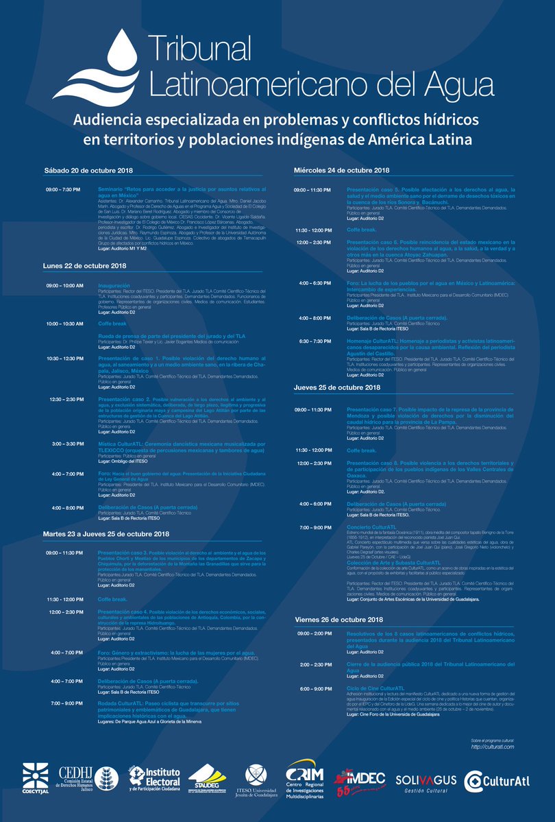 mapder's tweet photo. Programa del Tribunal Latinoamericano del Agua que sesiona en México @imdecac @VivaTemaca @eltemaca #Guadalajara @MarGzlezValen https://t.co/HM877hIApT