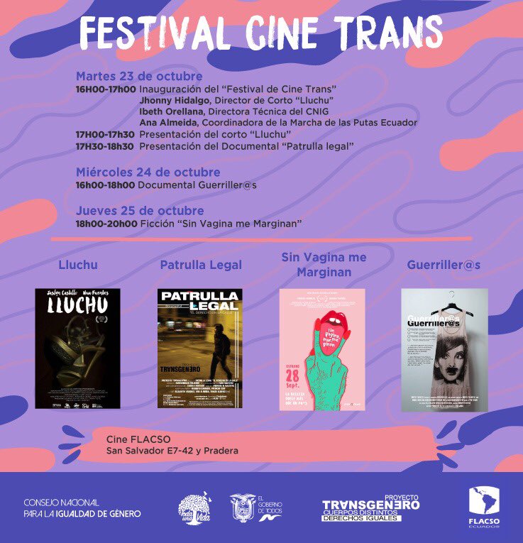 Mañana inicia #FestivalCineTrans
#OctubreTrans #Ecuador
#CuerposDistintosDerechosIguales