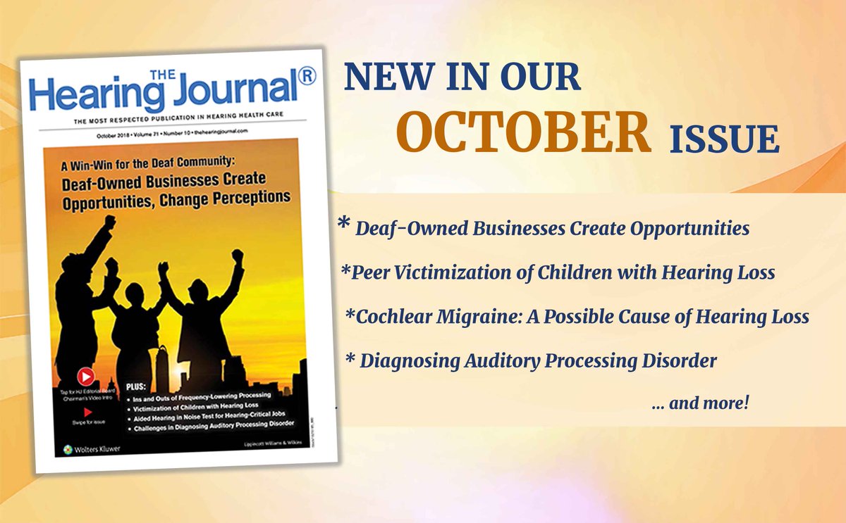 HearingJournal's tweet image. Attending #AuDacity2018 in Florida? Drop by Booth 118 and grab a copy of our latest issue! #audpeeps #ADA2018 #AudiologyAwarenessMonth