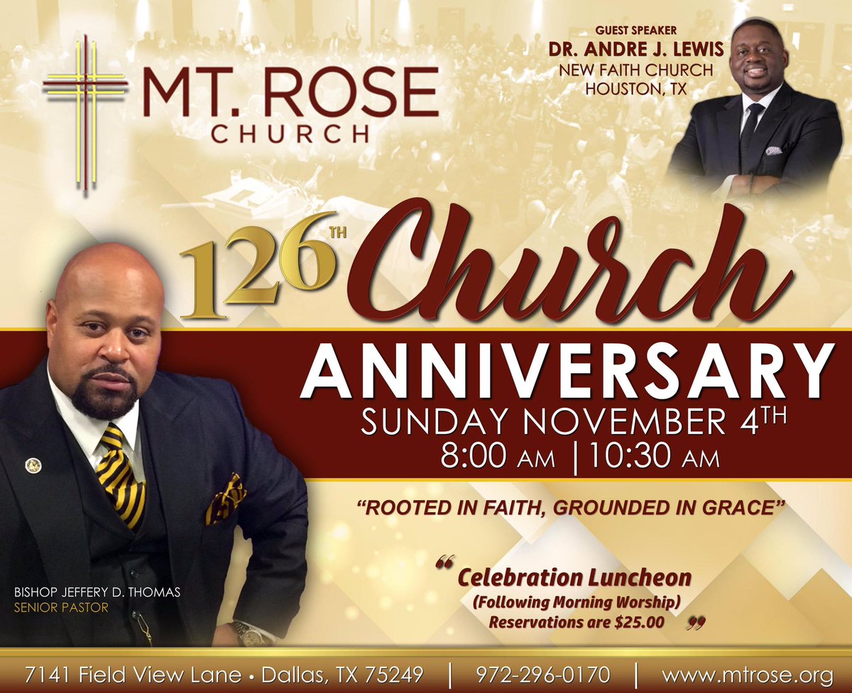 mountrosechurch's tweet photo. Join us as we Celebrate our 126th Church Anniversary! We’re going to continue the fellowship following our 2nd service with our Anniversary Luncheon. Sunday is the last day to secure your reservations! You don’t want to miss it! #MTROSE126 #ROOTEDINFAITH #GROUNDEDINGRACE https://t.co/ua8hTr59CX